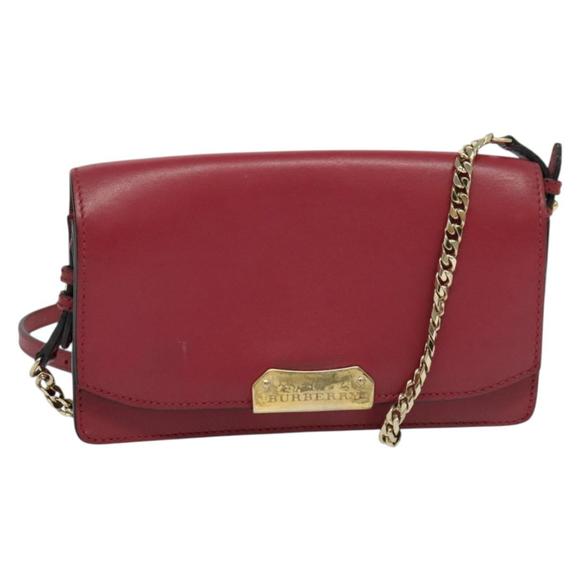 BURBERRY Chain Wallet Leather Pink Gold Auth bs28328 - Picture 1 of 16